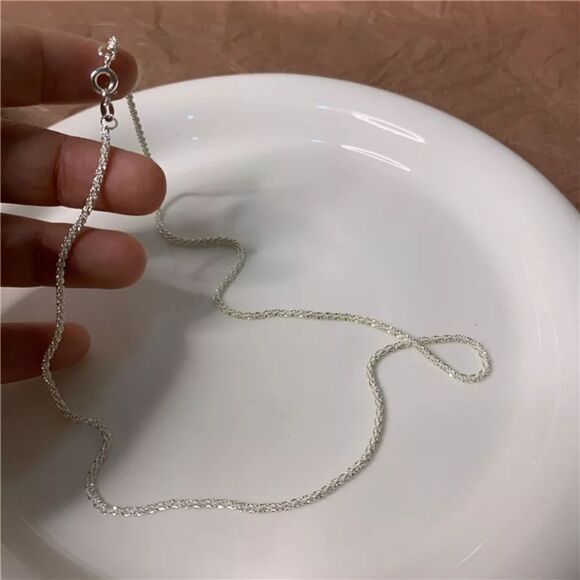 Silver Single Strand Choker Twist Chain Necklace - Picture 3 of 14